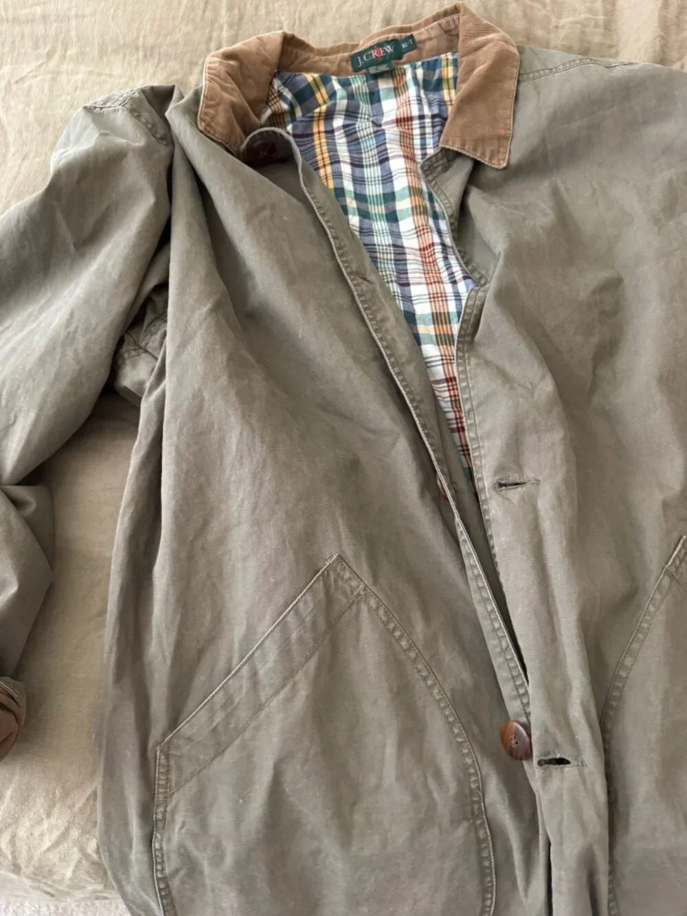 Vintage J. Crew Olive Green Chore Barn Coat with Corduroy Collar Size XLT